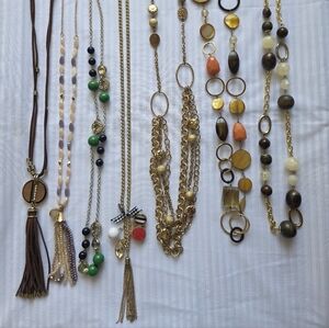 Gold Long Necklace Bundle Lot 7 | Boho Statement Fashion Jewelry